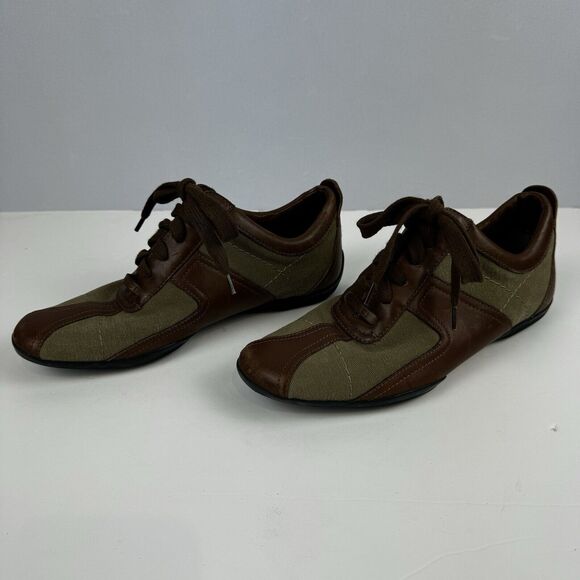 Gucci Olive Green Canvas and Leather Sneakers Size 5.5B EU35.5 Casual Sport VTG - Picture 6 of 16